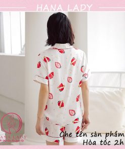 Pijama lụa tơ họa tiết dâu đáng yêu PJ516 9