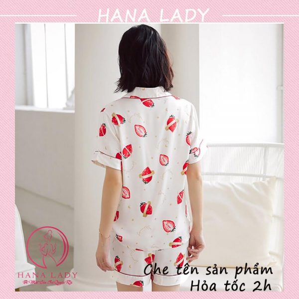 Pijama lụa tơ họa tiết dâu đáng yêu PJ516 13