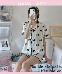 Đồ ngủ pijama lụa cao cấp họa tiết nơ tay cộc PJ517 4 Đồ ngủ pijama lụa cao cấp họa tiết nơ tay cộc PJ517 8