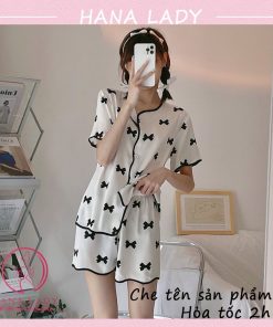 Đồ ngủ pijama lụa cao cấp họa tiết nơ tay cộc PJ517 5 Đồ ngủ pijama lụa cao cấp họa tiết nơ tay cộc PJ517 9