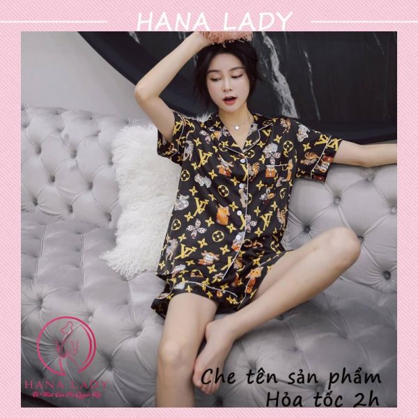 Pijama lụa họa tiết LV tay cộc PJ513 19