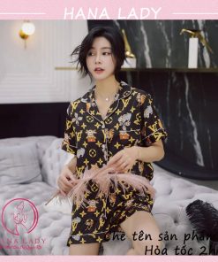 Pijama lụa họa tiết LV tay cộc PJ513 11