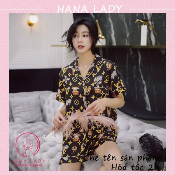 Pijama lụa họa tiết LV tay cộc PJ513 18