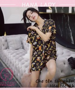 Pijama lụa họa tiết LV tay cộc PJ513 10