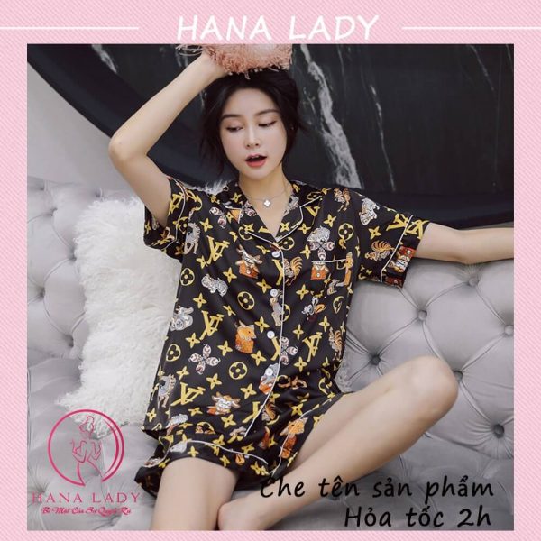 Pijama lụa họa tiết LV tay cộc PJ513 16