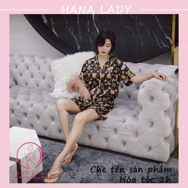 Pijama lụa họa tiết LV tay cộc PJ513 15