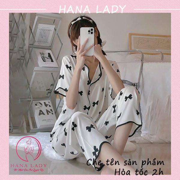 Đồ ngủ pijama lụa họa tiết nơ cao cấp PJ519 18
