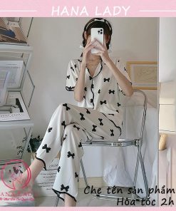 Đồ ngủ pijama lụa họa tiết nơ cao cấp PJ519 6 Đồ ngủ pijama lụa họa tiết nơ cao cấp PJ519 12