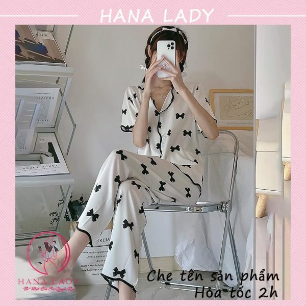 Đồ ngủ pijama lụa họa tiết nơ cao cấp PJ519 13 Đồ ngủ pijama lụa họa tiết nơ cao cấp PJ519 19