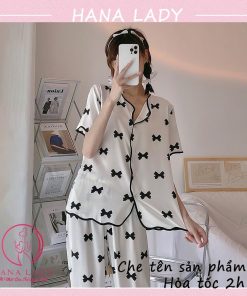 Đồ ngủ pijama lụa họa tiết nơ cao cấp PJ519 5 Đồ ngủ pijama lụa họa tiết nơ cao cấp PJ519 11