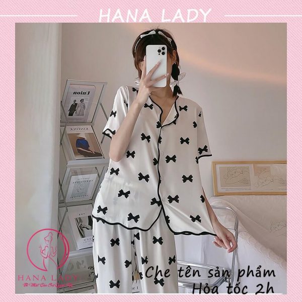 Đồ ngủ pijama lụa họa tiết nơ cao cấp PJ519 17