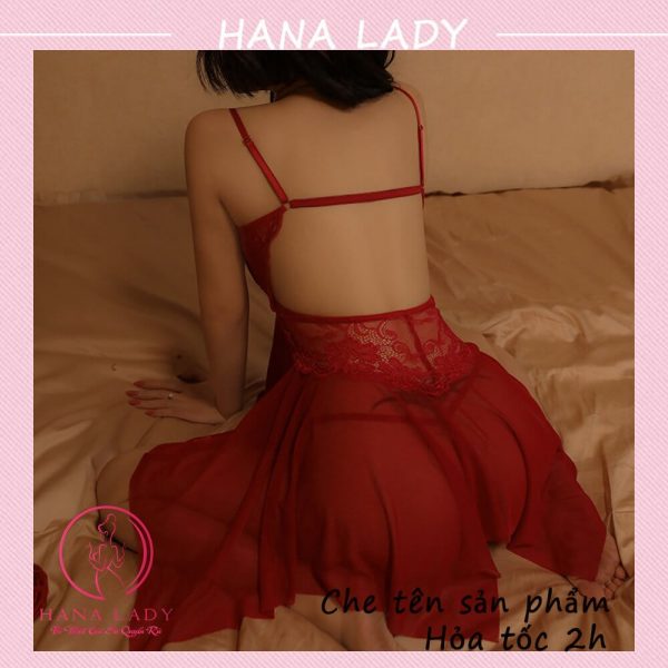Váy ngủ xuyên thấu, đầm ngủ sexy quyến rũ nâng ngực xẻ tà kèm quần lót lọt khe VN456 28