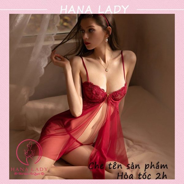 Váy ngủ xuyên thấu, đầm ngủ sexy quyến rũ nâng ngực xẻ tà kèm quần lót lọt khe VN456 27