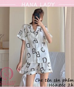 Đồ ngủ pijama lụa họa tiết chữ mặc nhà tay cộc năng động PJ521 5 Đồ ngủ pijama lụa họa tiết chữ mặc nhà tay cộc năng động PJ521 10
