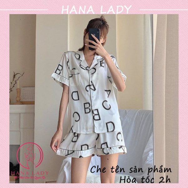 Đồ ngủ pijama lụa họa tiết chữ mặc nhà tay cộc năng động PJ521 11 Đồ ngủ pijama lụa họa tiết chữ mặc nhà tay cộc năng động PJ521 16