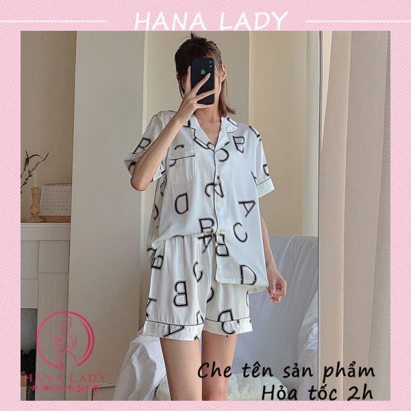 Đồ ngủ pijama lụa họa tiết chữ mặc nhà tay cộc năng động PJ521 12