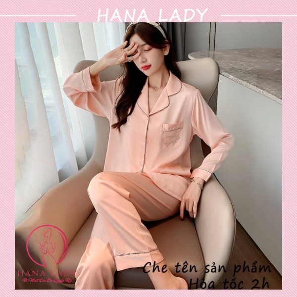 Pijama lụa viền kết cườm cao cấp, đồ ngủ mặc nhà tay dài mềm mại PJ522 32