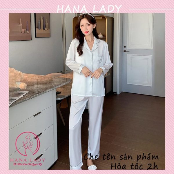 Pijama lụa viền kết cườm cao cấp, đồ ngủ mặc nhà tay dài mềm mại PJ522 31