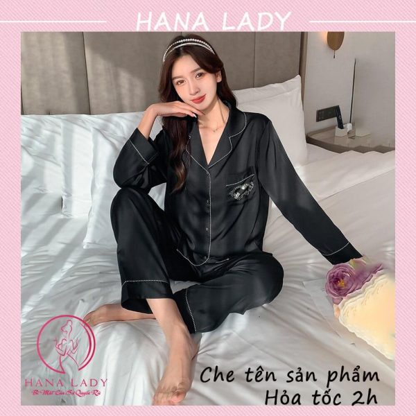 Pijama lụa viền kết cườm cao cấp, đồ ngủ mặc nhà tay dài mềm mại PJ522 28