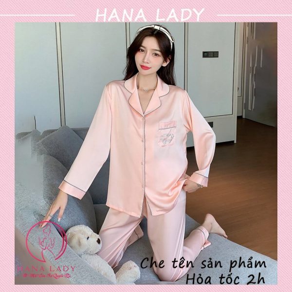 Pijama lụa viền kết cườm cao cấp, đồ ngủ mặc nhà tay dài mềm mại PJ522 27