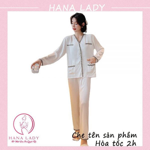Pijama lụa chức năng trơn viền sweet cao cấp PJ523 16