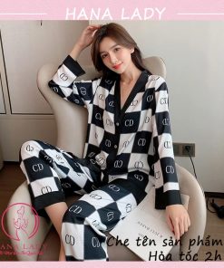 Pijama lụa tơ cổ V mặc nhà chức năng cao cấp họa tiết chữ PJ524B 7 Pijama lụa tơ cổ V mặc nhà chức năng cao cấp họa tiết chữ PJ524B 14