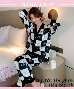 Pijama lụa tơ cổ V mặc nhà chức năng cao cấp họa tiết chữ PJ524B 6 Pijama lụa tơ cổ V mặc nhà chức năng cao cấp họa tiết chữ PJ524B 13