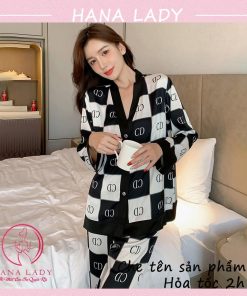 Pijama lụa tơ cổ V mặc nhà chức năng cao cấp họa tiết chữ PJ524B 5 Pijama lụa tơ cổ V mặc nhà chức năng cao cấp họa tiết chữ PJ524B 12