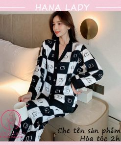 Pijama lụa tơ cổ V mặc nhà chức năng cao cấp họa tiết chữ PJ524B 3 Pijama lụa tơ cổ V mặc nhà chức năng cao cấp họa tiết chữ PJ524B 10