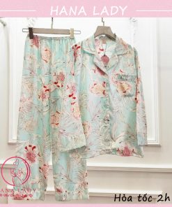 Pijama lụa họa tiết lá cao cấp PJ537 7