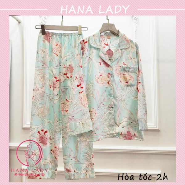 Pijama lụa họa tiết lá cao cấp PJ537 7 Pijama lụa họa tiết lá cao cấp PJ537 10