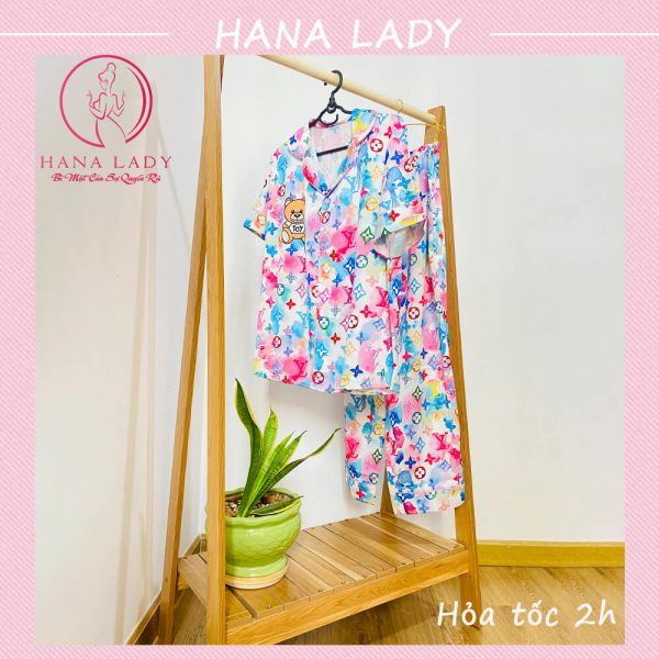 Pijama lụa tay ngắn họa tiết XV hoa size XL PJ525 11 Pijama lụa tay ngắn họa tiết XV hoa size XL PJ525 18