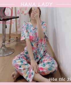 Pijama lụa tay ngắn họa tiết XV hoa size XL PJ525 5 Pijama lụa tay ngắn họa tiết XV hoa size XL PJ525 12