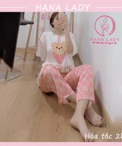 Pijama lụa cổ tròn họa tiết gấu cute PJ530 8 Pijama lụa cổ tròn họa tiết gấu cute PJ530 15