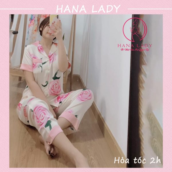 Pijama lụa họa tiết hoa nhẹ nhàng TNQD cao cấp PJ528 17