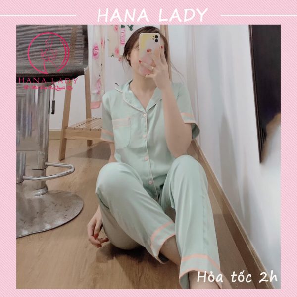 Pijama mặc nhà lụa trơn phối viền PJ531 9
