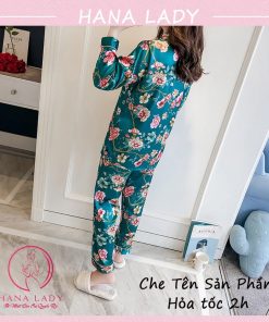 Pijama lụa họa tiết hoa xanh cao cấp cực sang PJ532 12