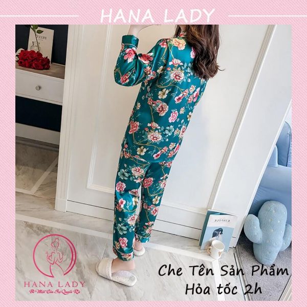 Pijama lụa họa tiết hoa xanh cao cấp cực sang PJ532 19