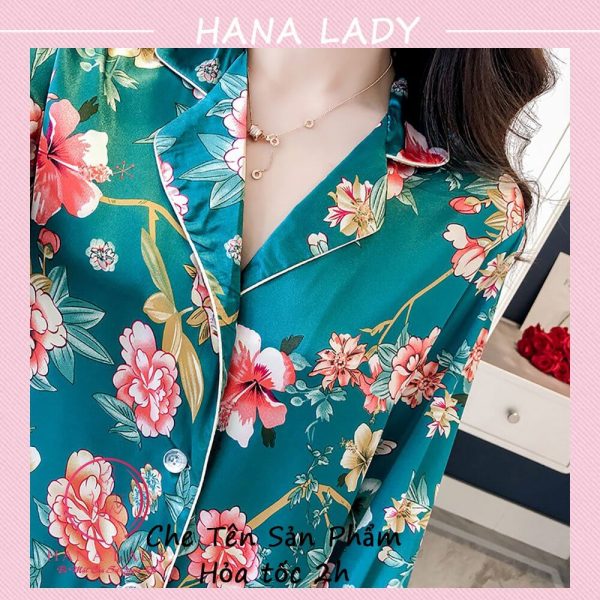 Pijama lụa họa tiết hoa xanh cao cấp cực sang PJ532 21