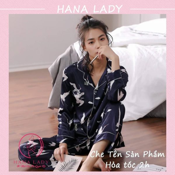 Pijama lụa họa tiết chim hạc cao cấp PJ533 17