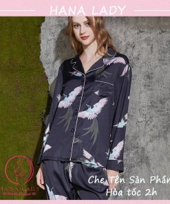 Pijama lụa họa tiết chim hạc cao cấp PJ533 10