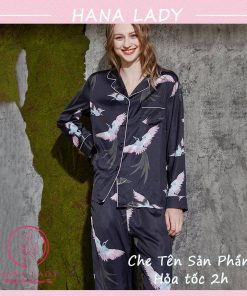Pijama lụa họa tiết chim hạc cao cấp PJ533 11