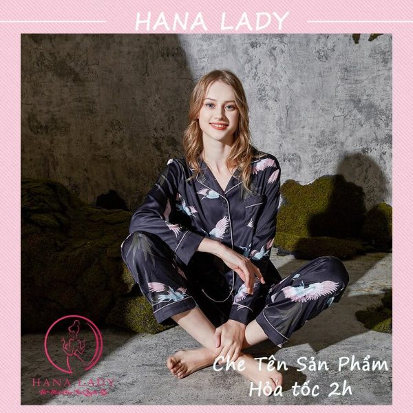 Pijama lụa họa tiết chim hạc cao cấp PJ533 18