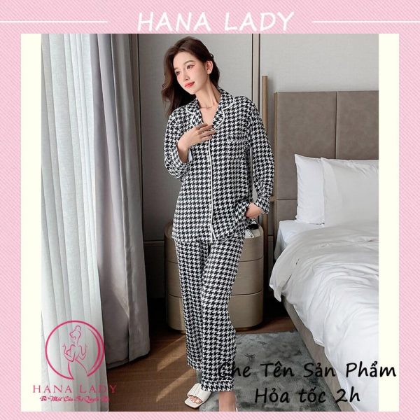 Đồ mặc nhà pijama lụa họa tiết sọc cao cấp PJ535 23