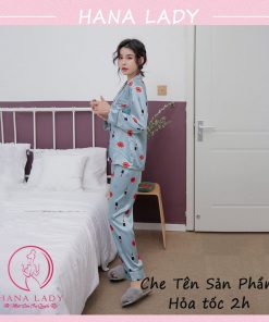 Đồ ngủ pijama lụa họa tiết môi cao cấp PJ536 11