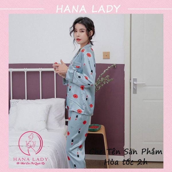 Đồ ngủ pijama lụa họa tiết môi cao cấp PJ536 13