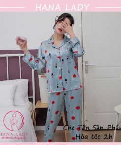 Đồ ngủ pijama lụa họa tiết môi cao cấp PJ536 9