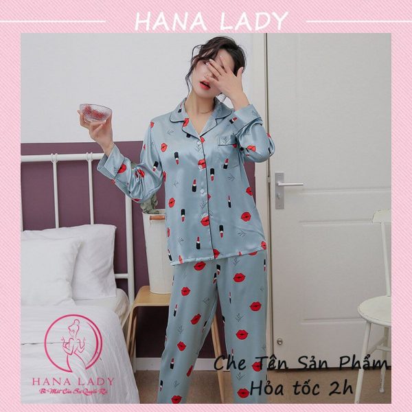 Đồ ngủ pijama lụa họa tiết môi cao cấp PJ536 14