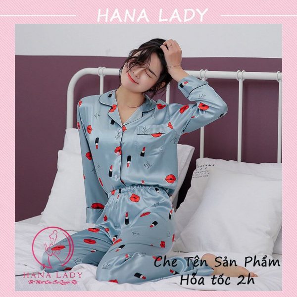 Đồ ngủ pijama lụa họa tiết môi cao cấp PJ536 15