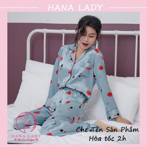Đồ ngủ pijama lụa họa tiết môi cao cấp PJ536 16